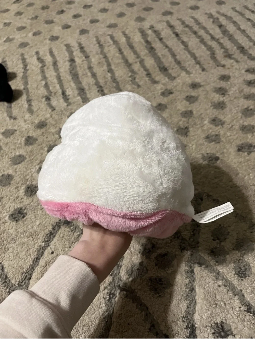 Cute White Plush Kids Hat with Pink Trim and Red Face